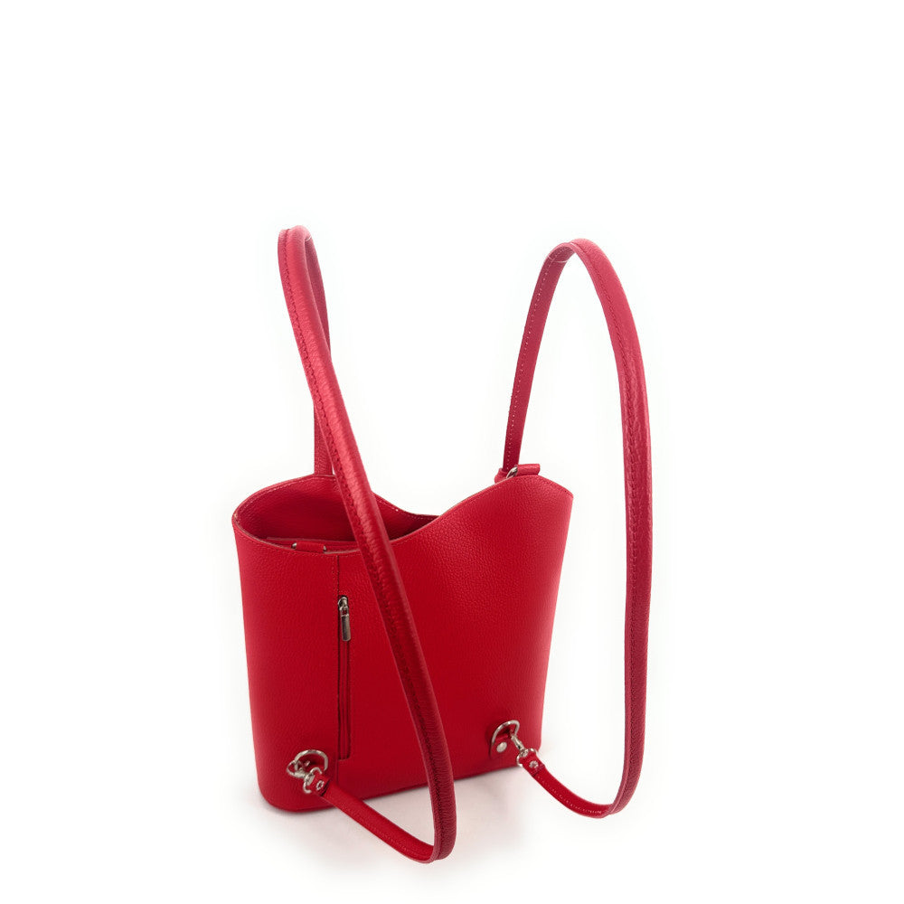 Sac seau multipositions en cuir grainé CAP FERRET Rouge garance