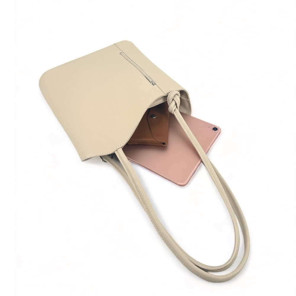 Sac seau multipositions en cuir grainé CAP FERRET Beige crème