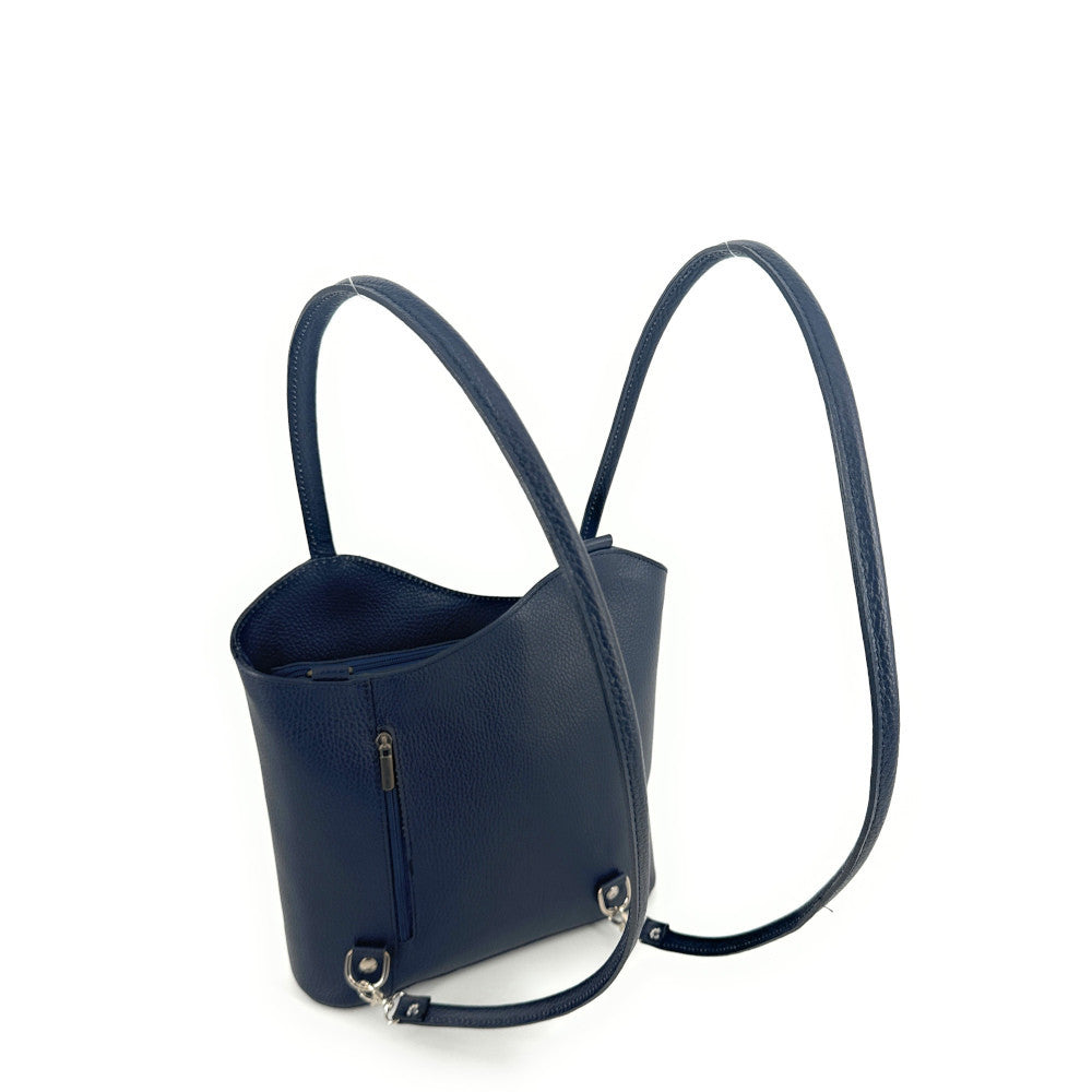 Sac seau multipositions en cuir grainé CAP FERRET Bleu marine