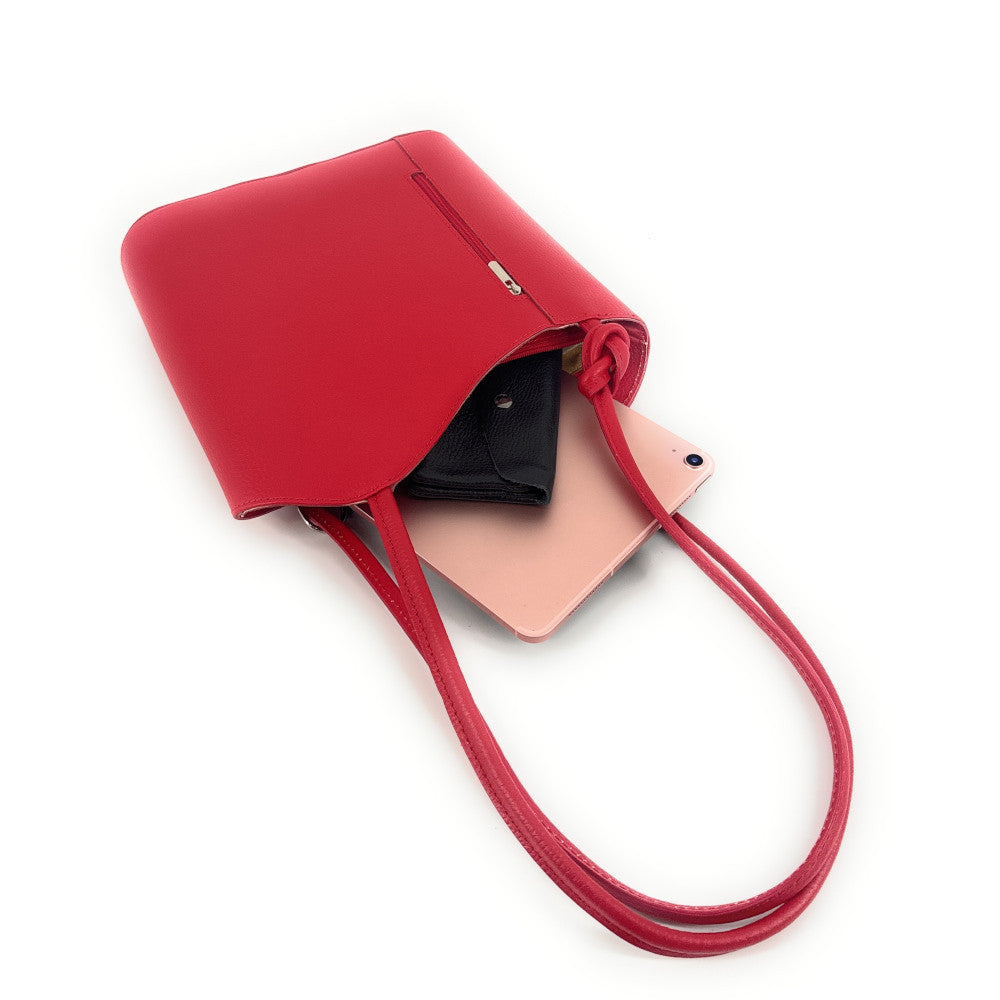 Sac seau multipositions en cuir grainé CAP FERRET Rouge garance