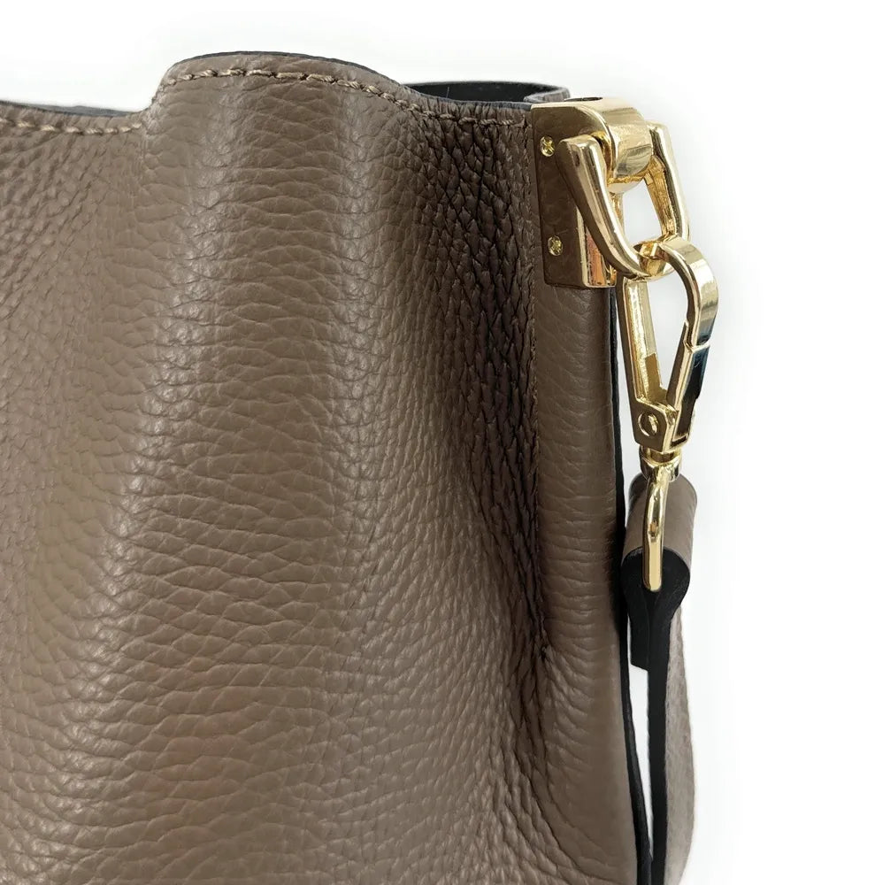 Sac seau en cuir grainé GEORGIA Taupe foncé