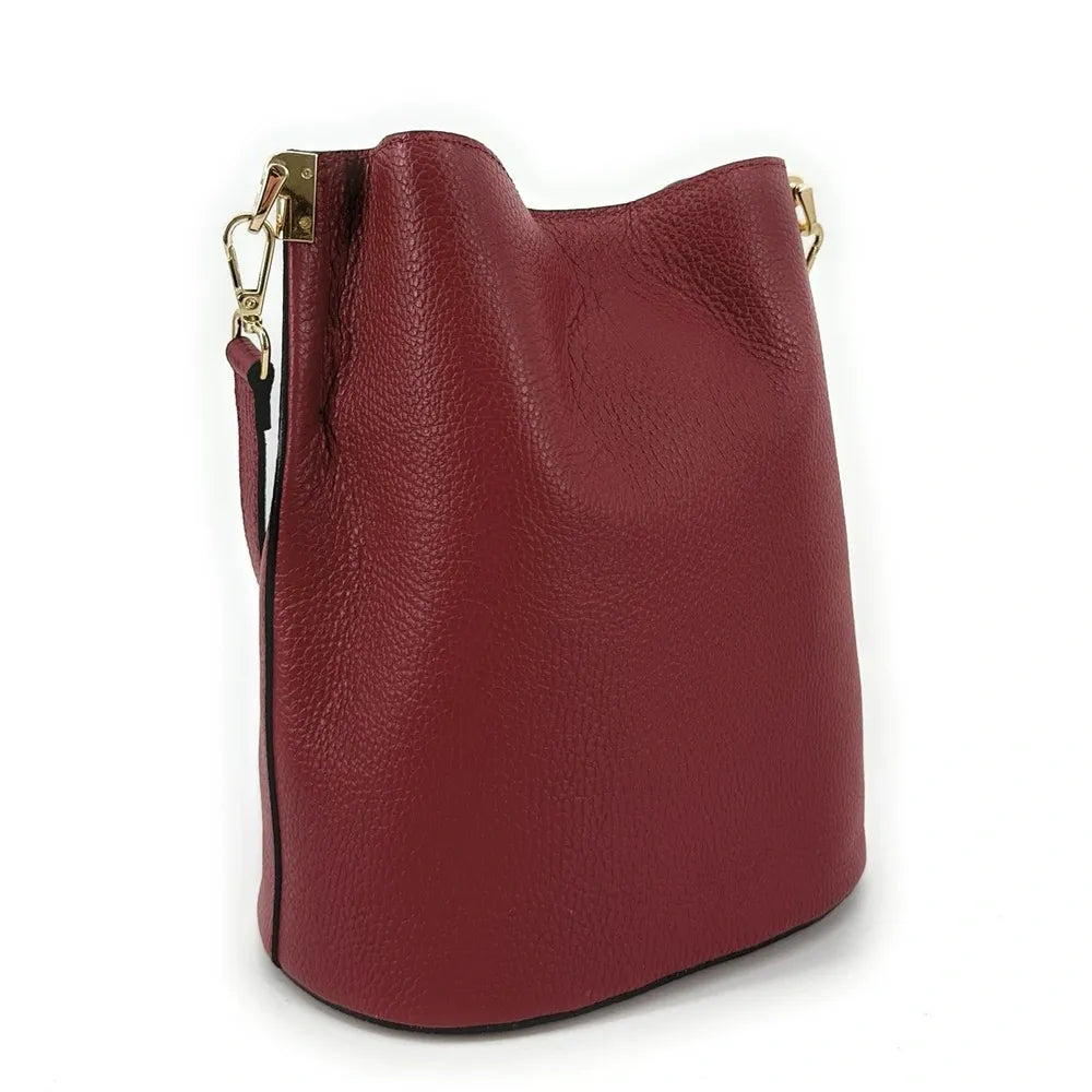 Sac seau en cuir grainé GEORGIA Rouge bordeaux