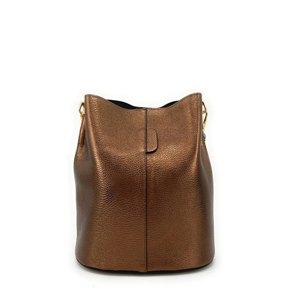 Sac seau en cuir grainé GEORGIA Chocolat irisé