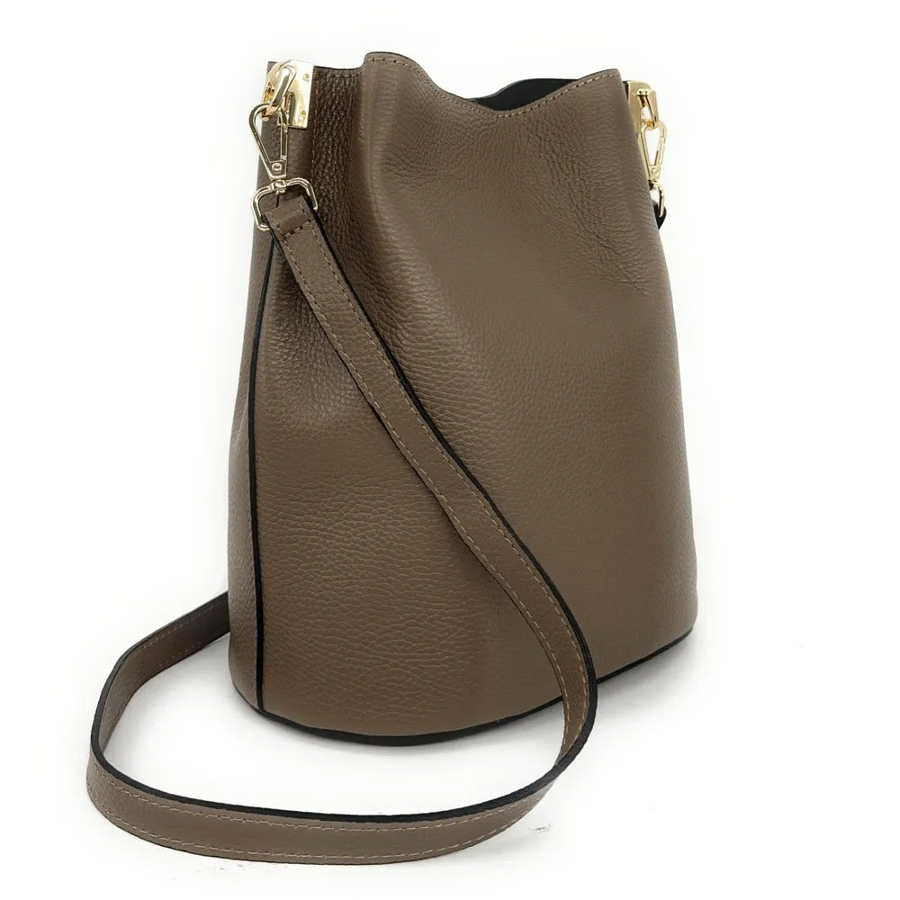 Sac seau en cuir grainé GEORGIA Taupe foncé