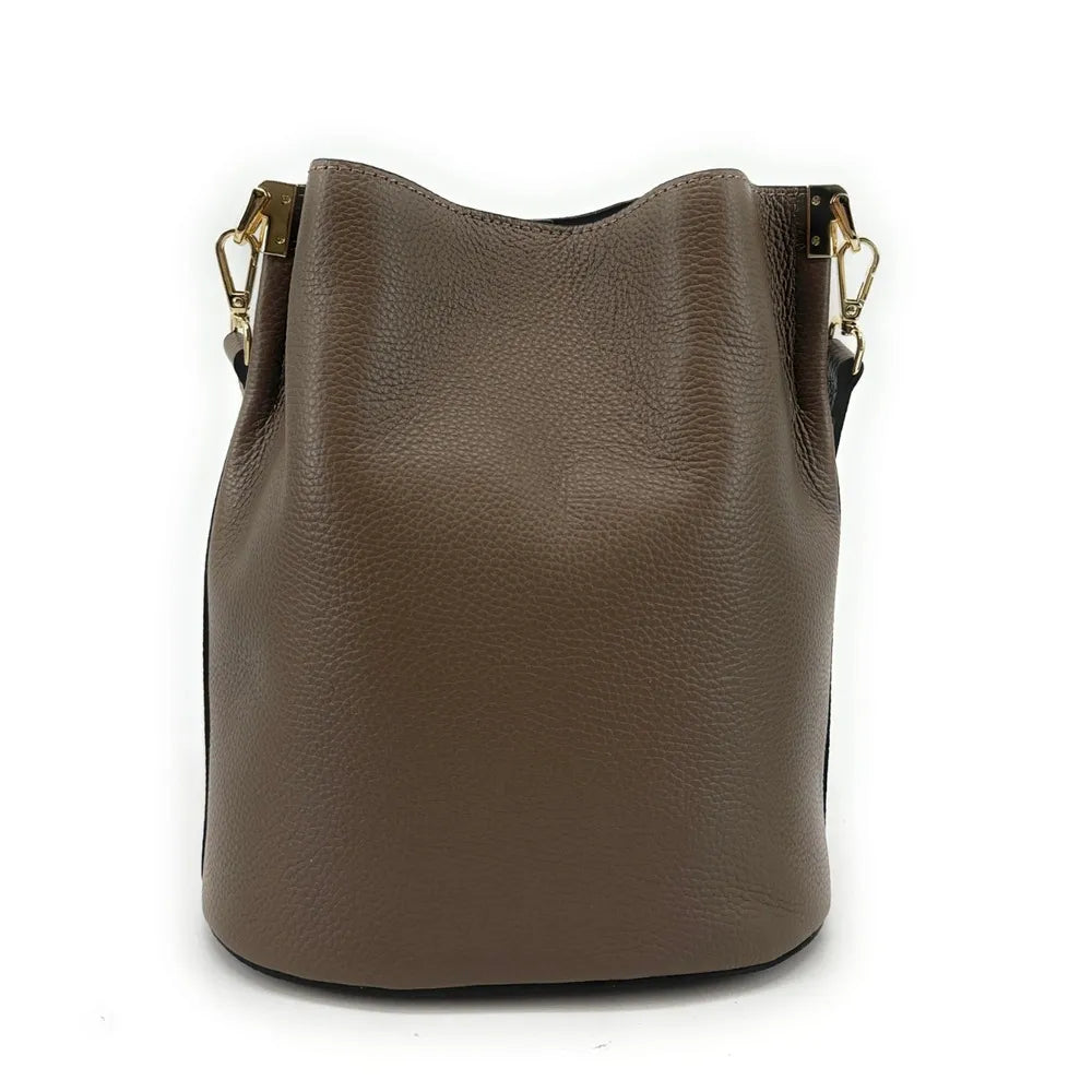 Sac seau en cuir grainé GEORGIA Taupe foncé