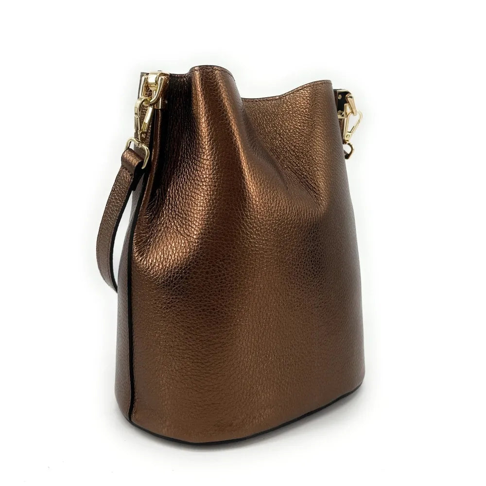 Sac seau en cuir grainé GEORGIA Chocolat irisé