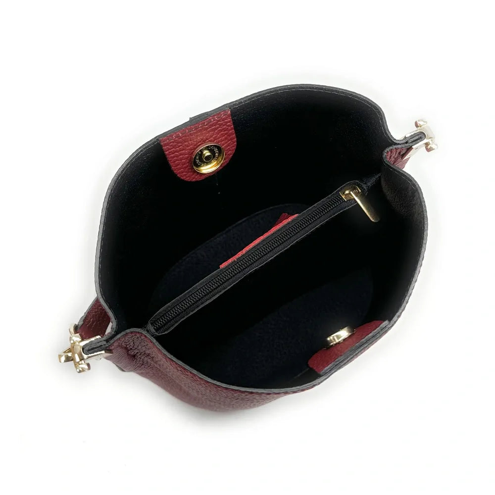 Sac seau en cuir grainé GEORGIA Rouge bordeaux