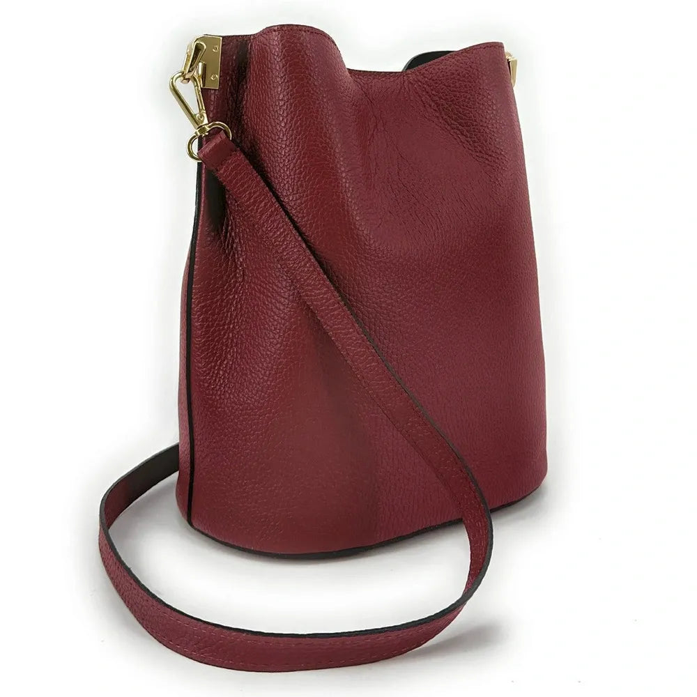 Sac seau en cuir grainé GEORGIA Rouge bordeaux