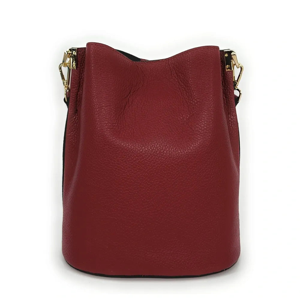 Sac seau en cuir grainé GEORGIA Rouge bordeaux