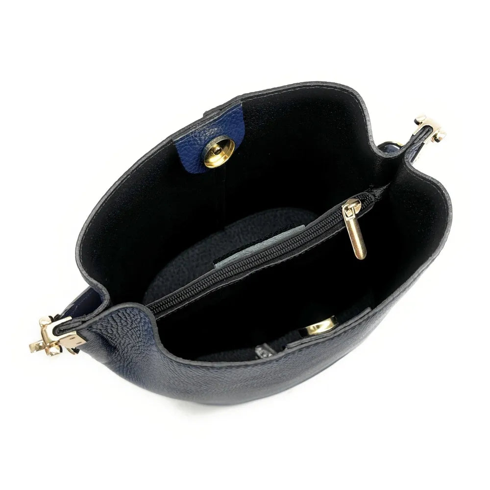 Sac seau en cuir grainé GEORGIA Bleu marine