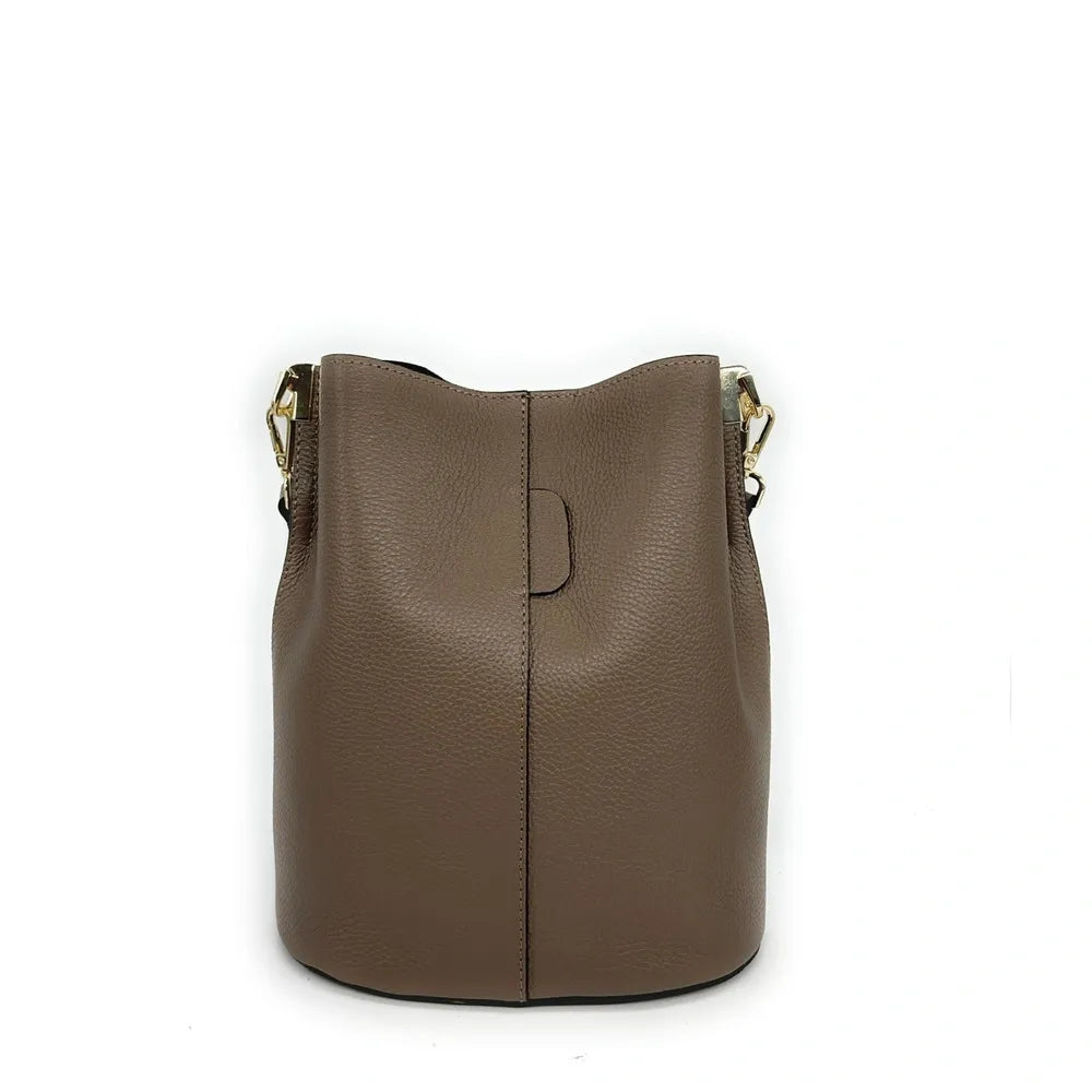 Sac seau en cuir grainé GEORGIA Taupe foncé