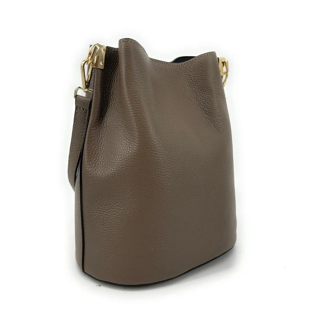 Sac seau en cuir grainé GEORGIA Taupe foncé