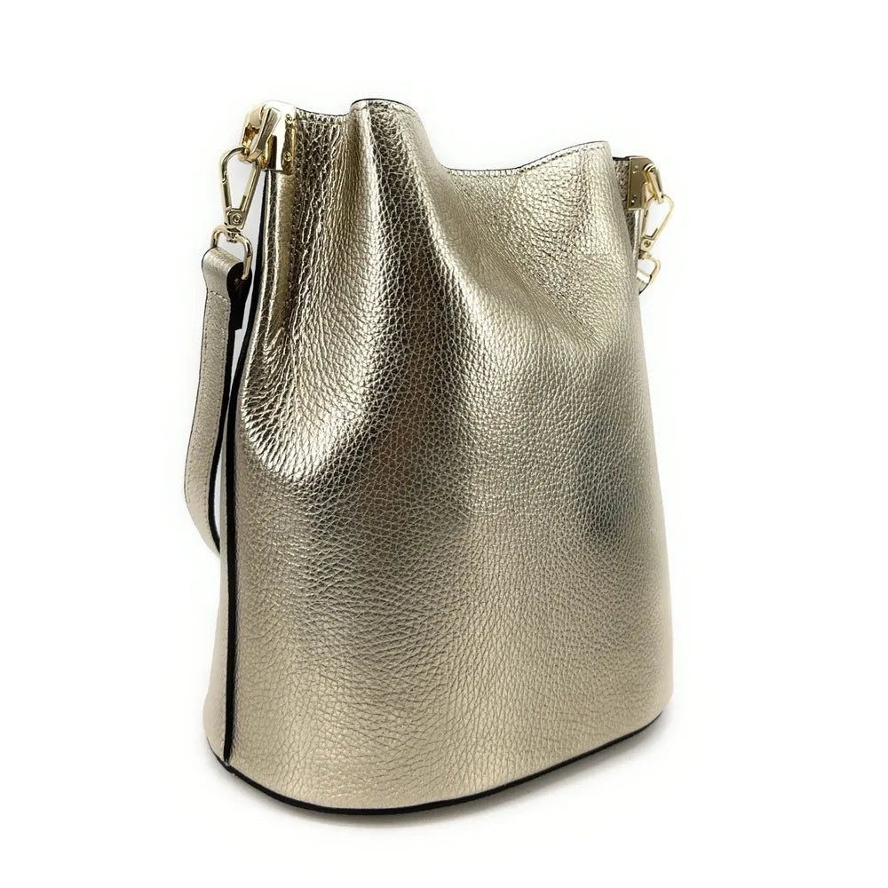 Sac seau en cuir grainé GEORGIA Or pâle
