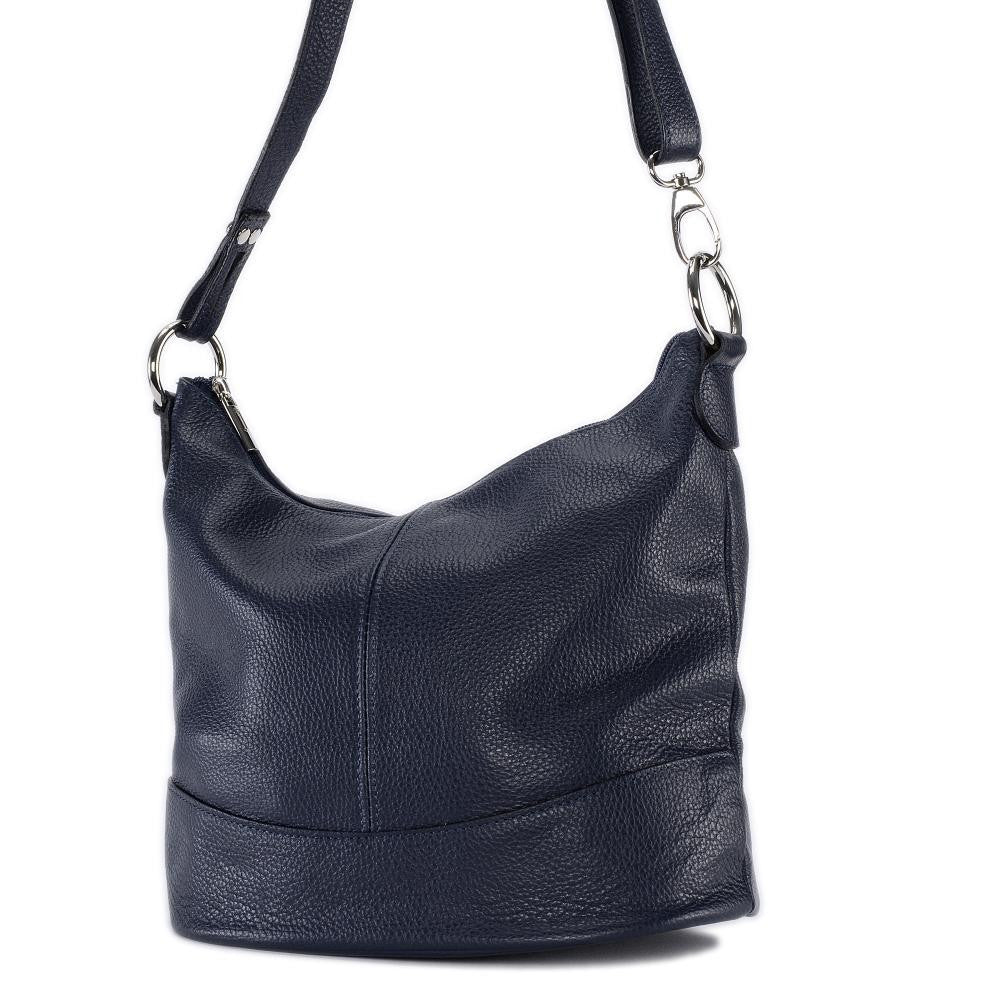 Sac seau à bandoulière en cuir grainé BEAUBOURG Bleu marine