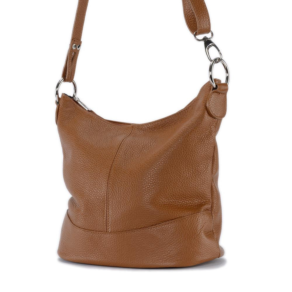 Sac seau à bandoulière en cuir grainé BEAUBOURG Camel foncé