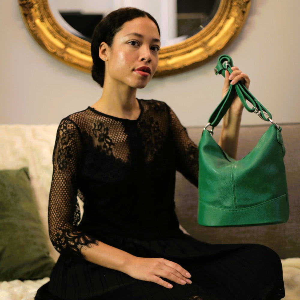 Sac seau à bandoulière en cuir grainé BEAUBOURG Vert anglais