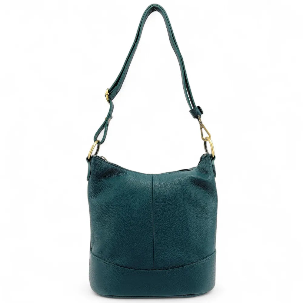 Sac seau à bandoulière en cuir grainé BEAUBOURG Bleu vert canard