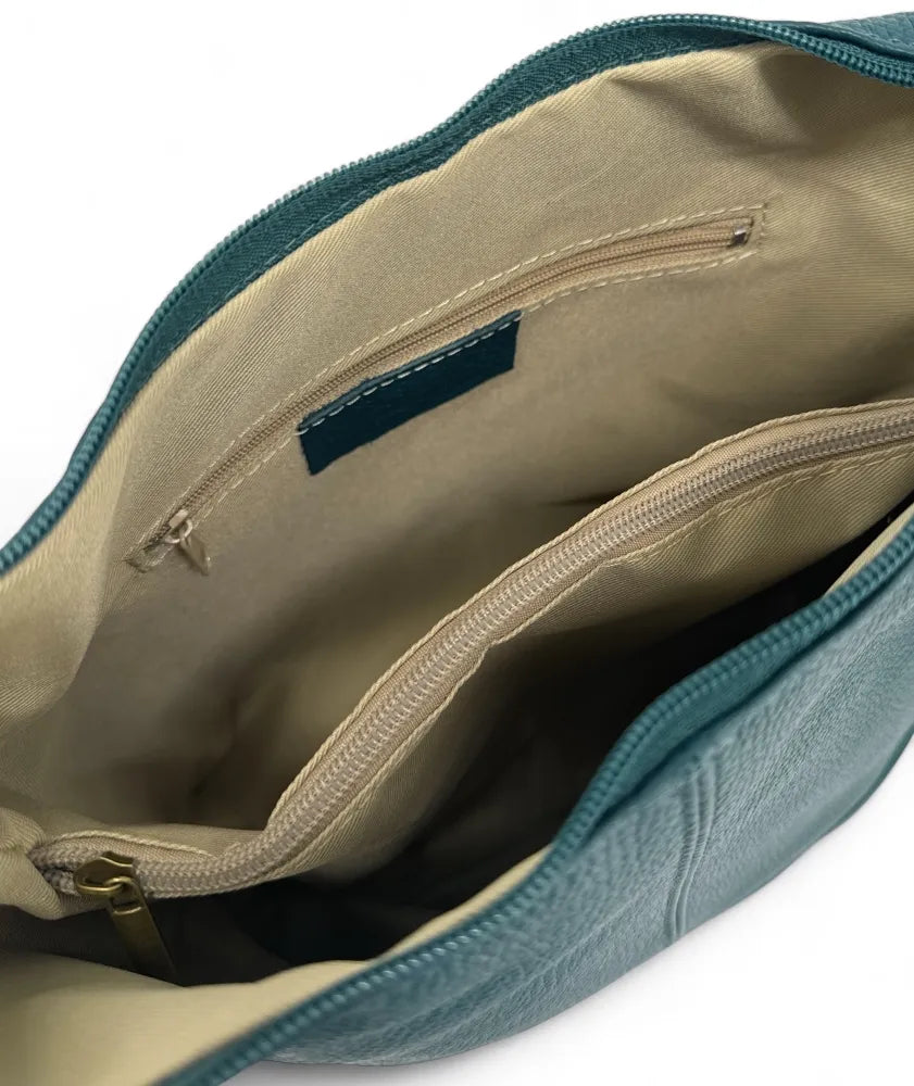 Sac seau à bandoulière en cuir grainé BEAUBOURG Bleu vert canard