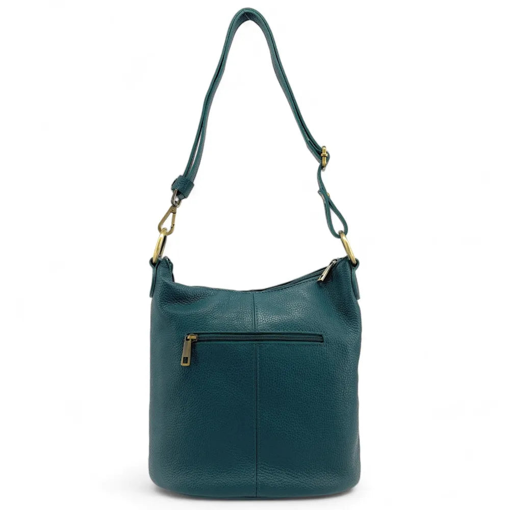 Sac seau à bandoulière en cuir grainé BEAUBOURG Bleu vert canard