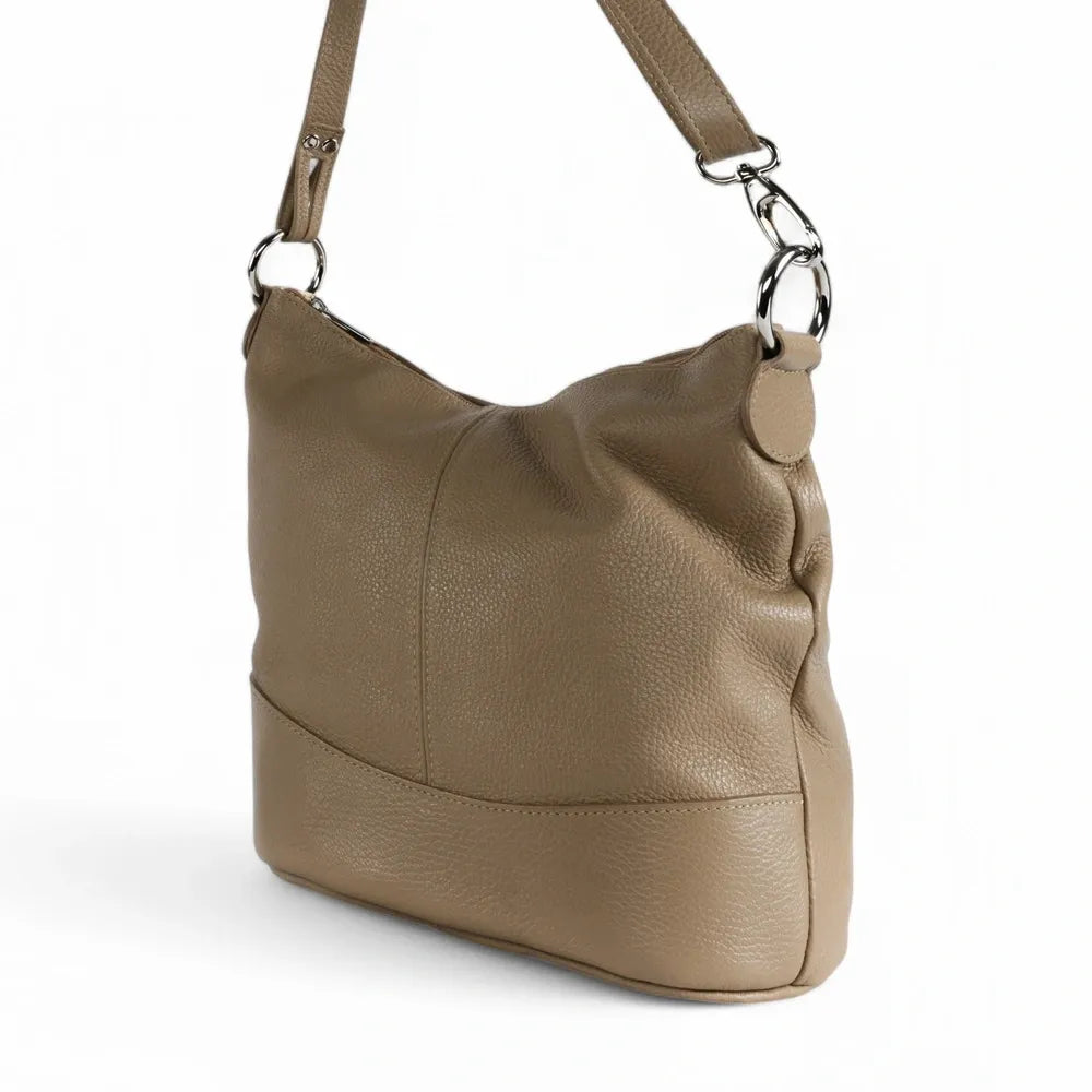 Sac seau à bandoulière en cuir grainé BEAUBOURG Taupe clair