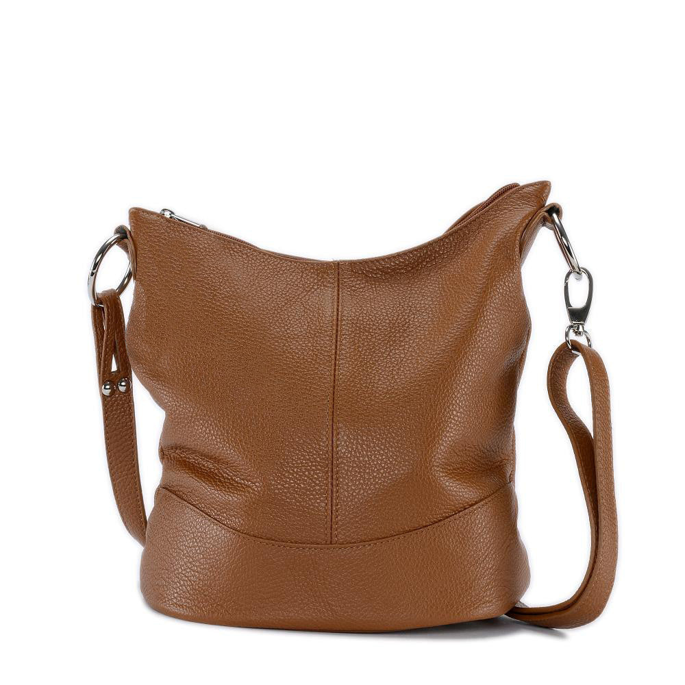 Sac seau à bandoulière en cuir grainé BEAUBOURG Camel foncé