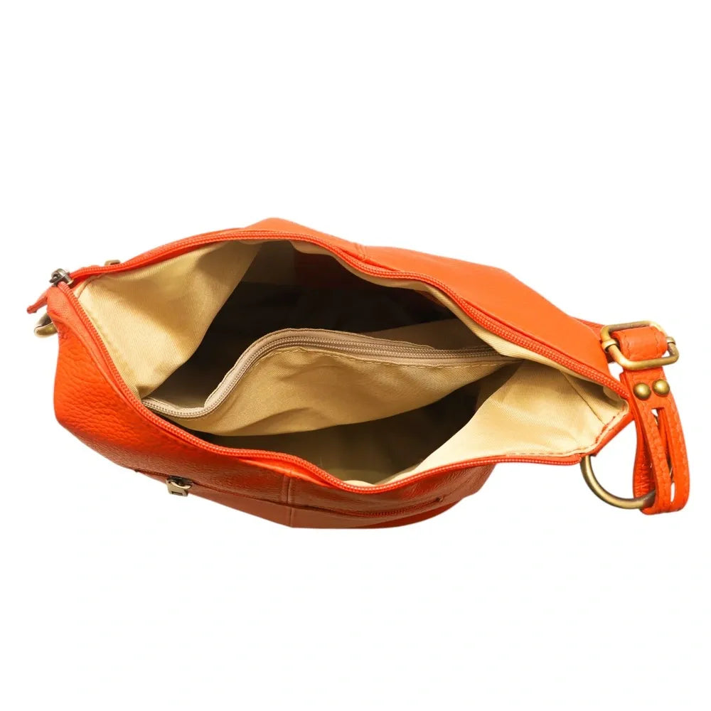 Sac seau à bandoulière en cuir grainé BEAUBOURG Orange patiné