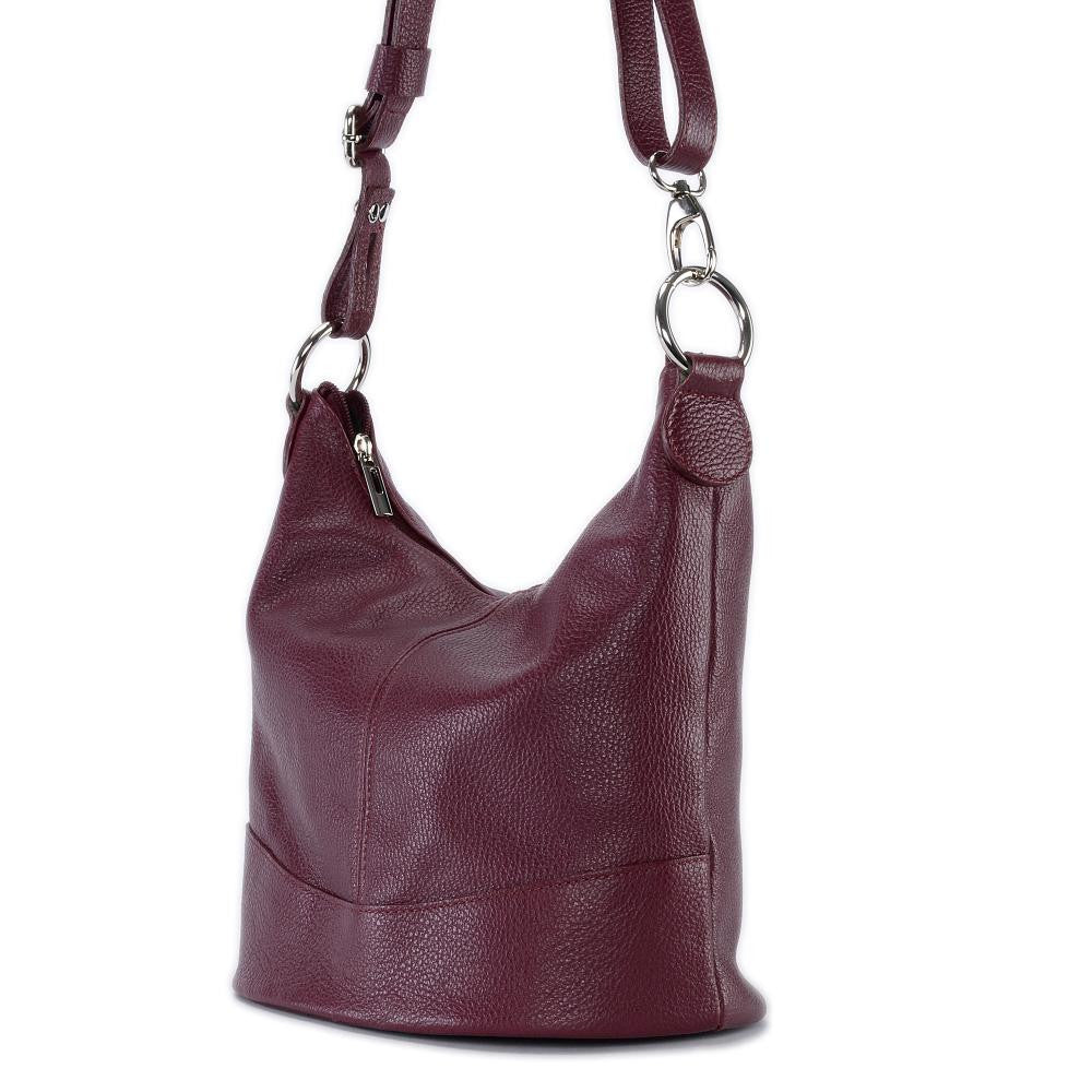 Sac seau à bandoulière en cuir grainé BEAUBOURG Prune