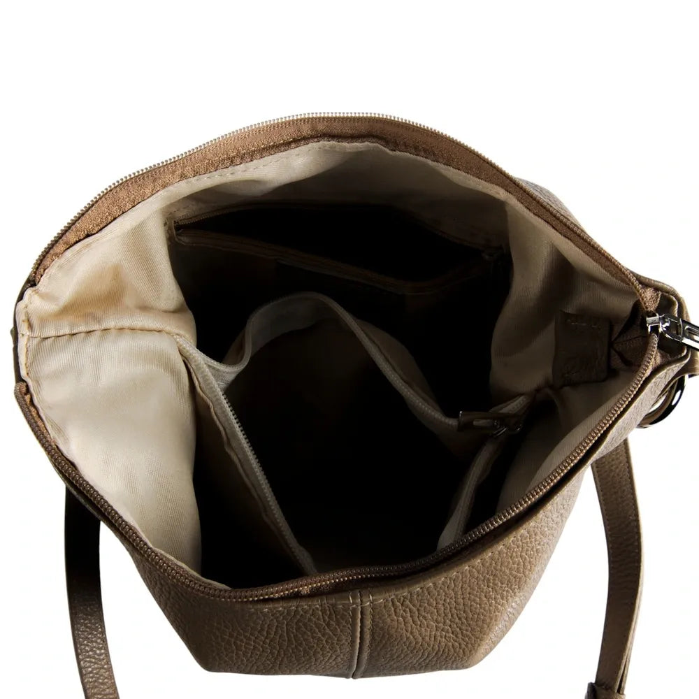 Sac seau à bandoulière en cuir grainé BEAUBOURG Taupe clair