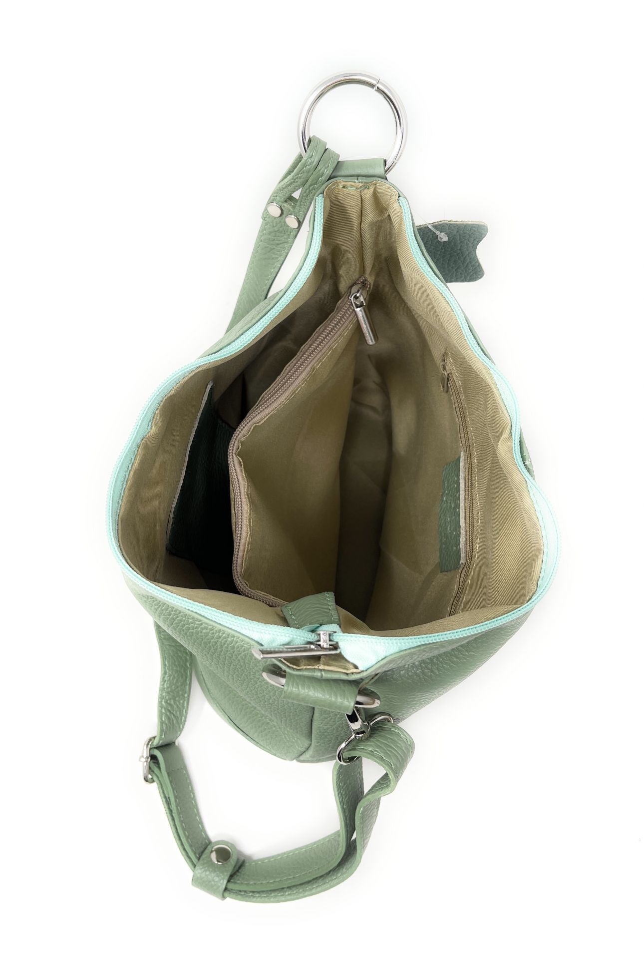 Sac seau à bandoulière en cuir grainé BEAUBOURG Vert pastel