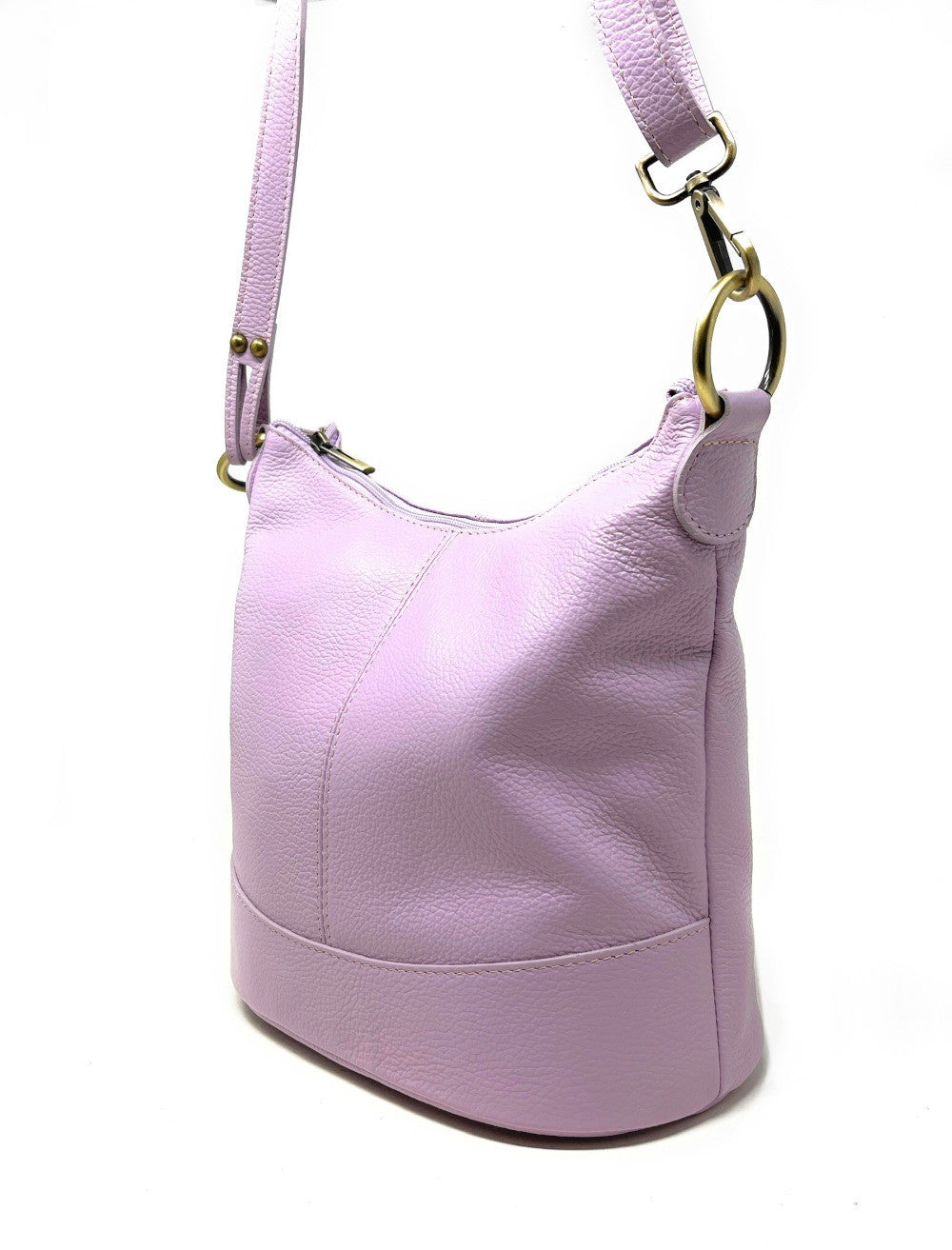 Sac seau à bandoulière en cuir grainé BEAUBOURG Lilas