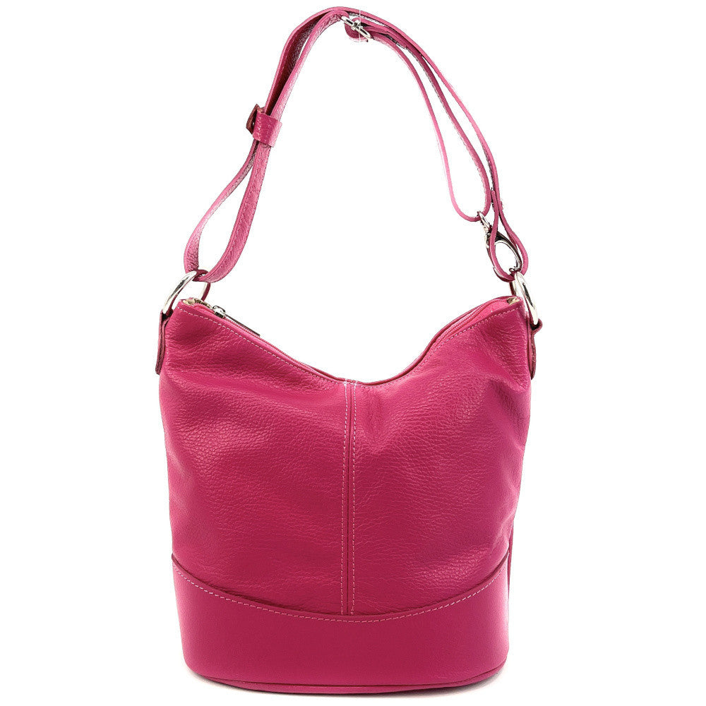 Sac seau à bandoulière en cuir grainé BEAUBOURG Rose fuchsia