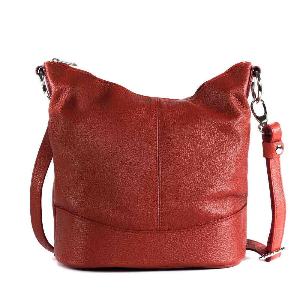 Sac seau à bandoulière en cuir grainé BEAUBOURG Rouge garance