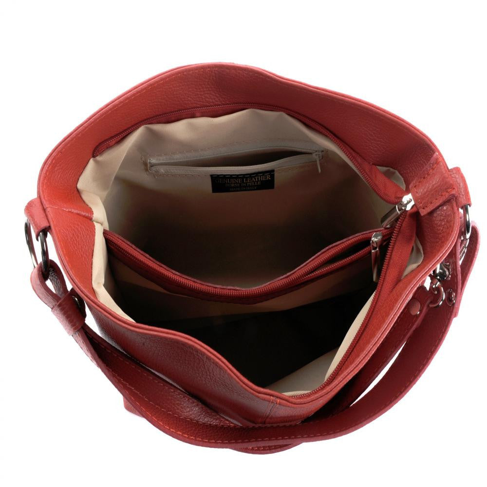 Sac seau à bandoulière en cuir grainé BEAUBOURG Rouge garance