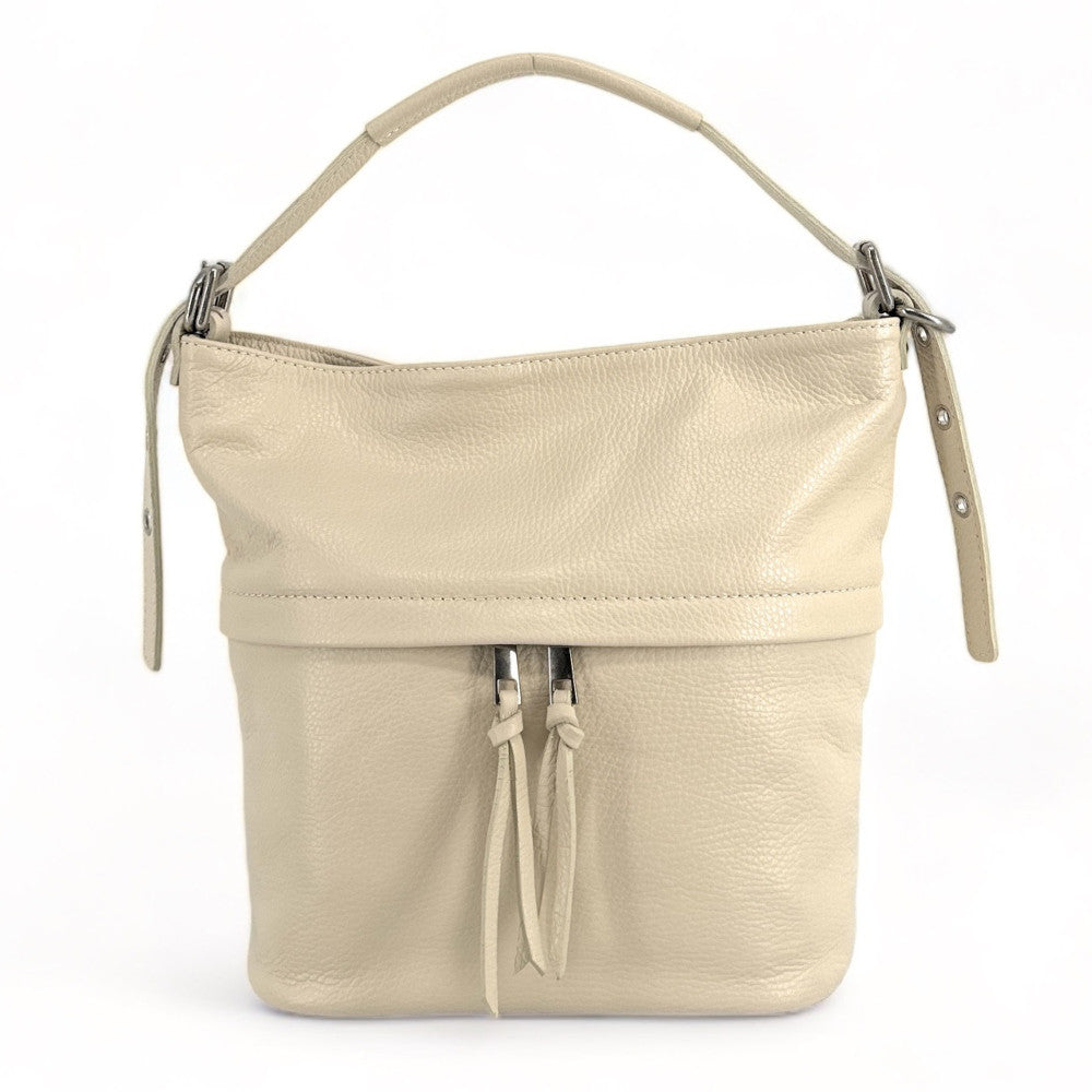 Sac seau en cuir grainé LIVERPOOL Beige crème