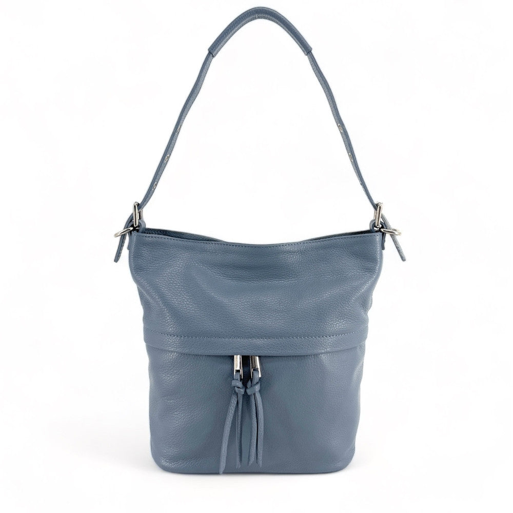 Sac seau en cuir grainé LIVERPOOL Bleu glacier