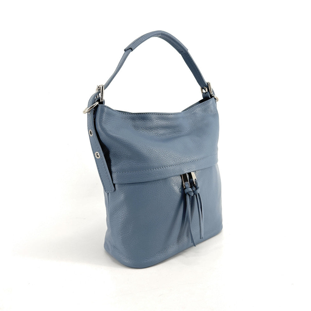 Sac seau en cuir grainé LIVERPOOL Bleu glacier