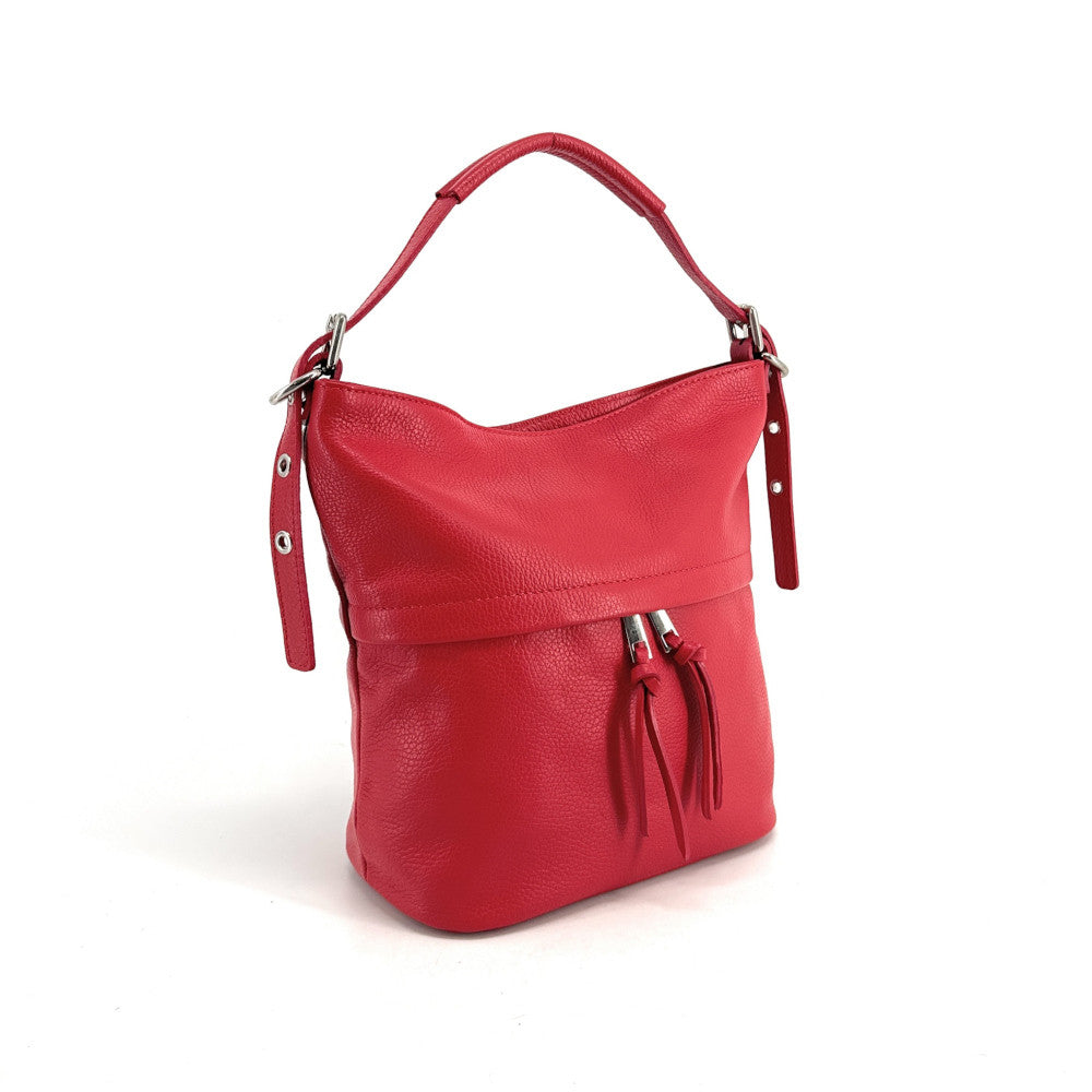 Sac seau en cuir grainé LIVERPOOL Rouge garance