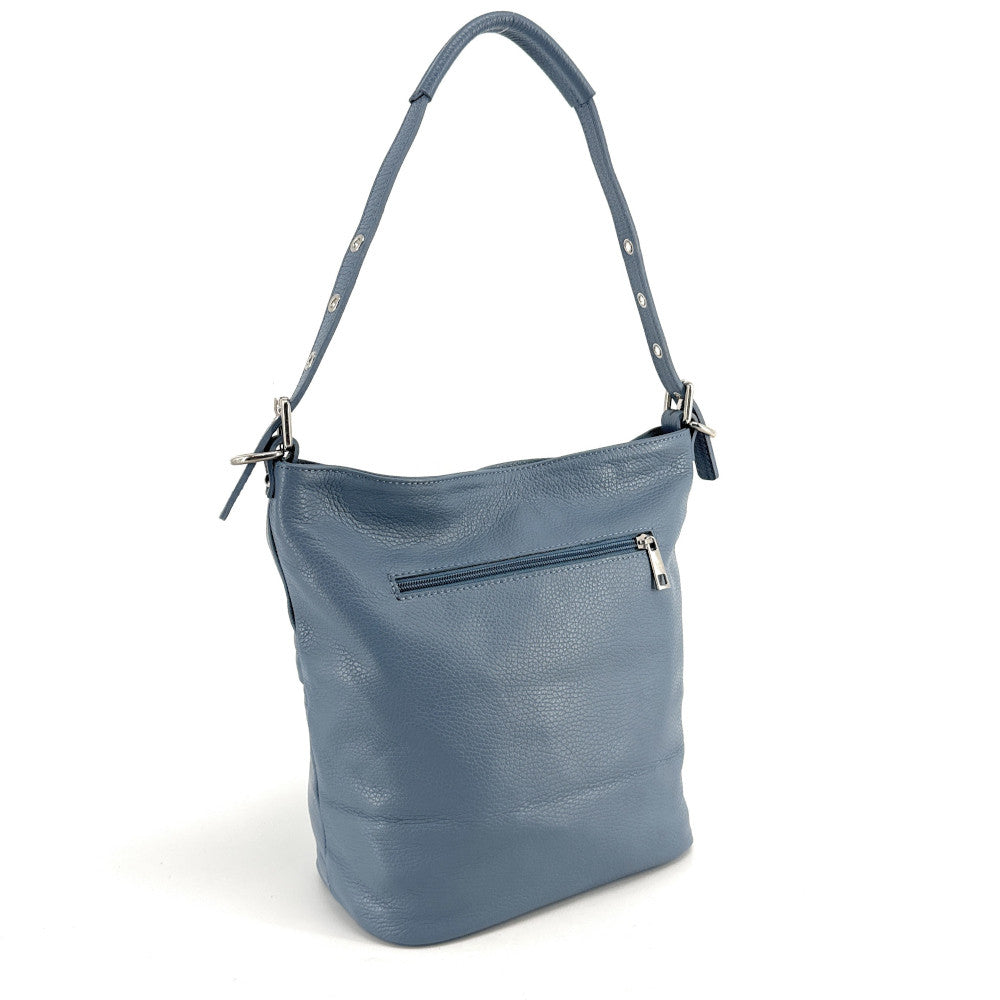 Sac seau en cuir grainé LIVERPOOL Bleu glacier