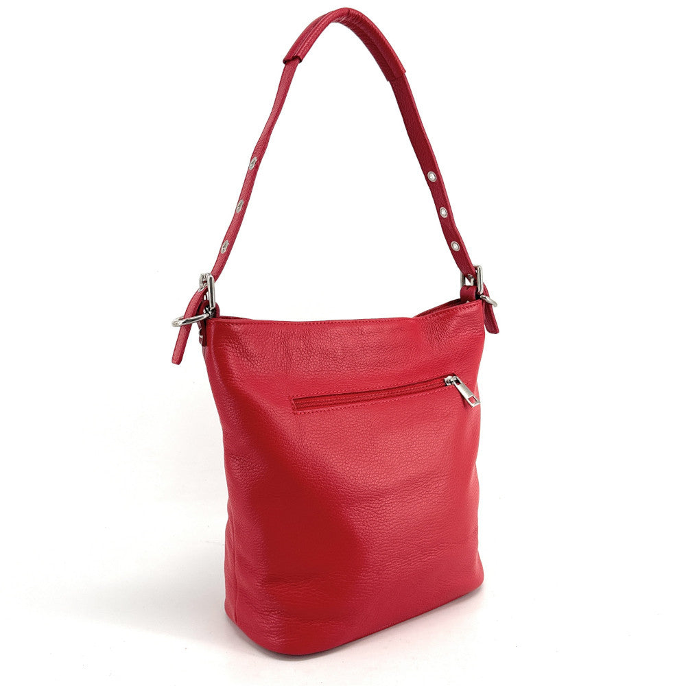 Sac seau en cuir grainé LIVERPOOL Rouge garance