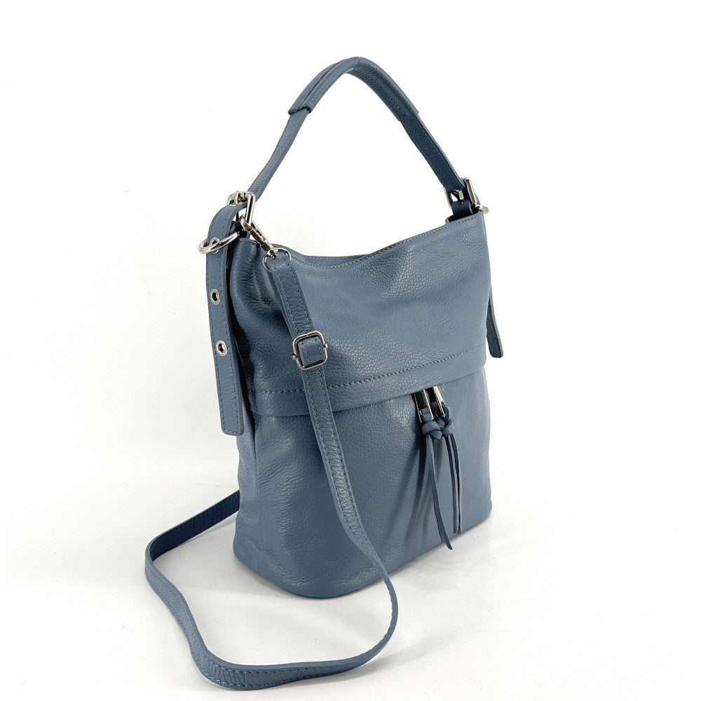 Sac seau en cuir grainé LIVERPOOL Bleu glacier