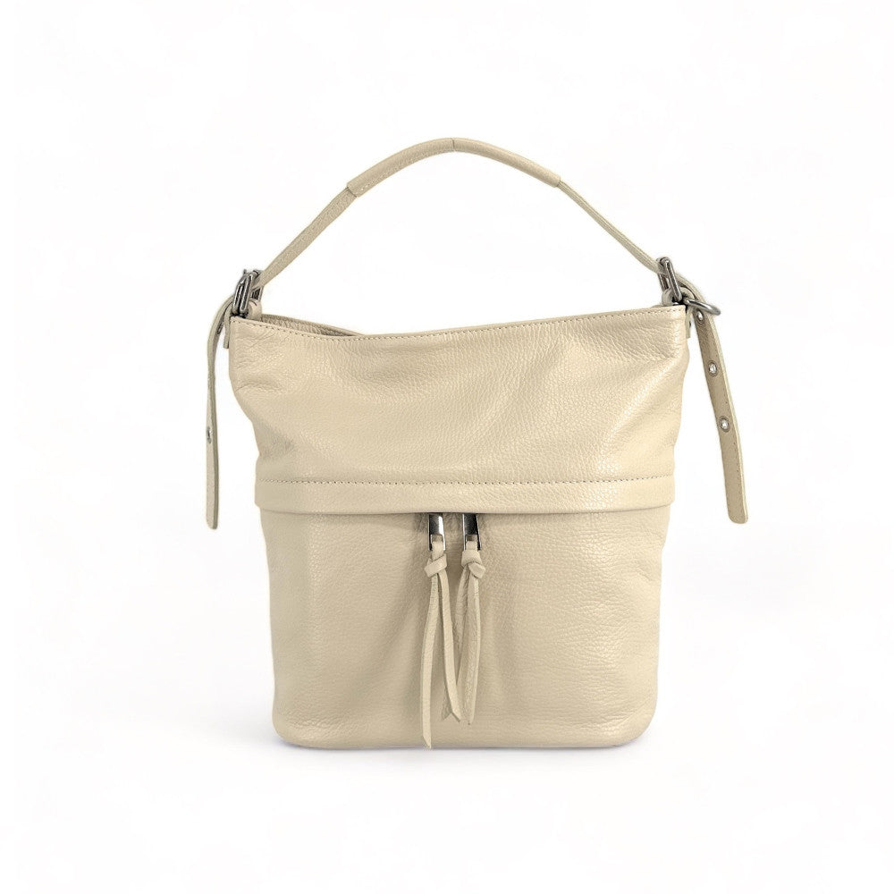 Sac seau en cuir grainé LIVERPOOL Beige crème