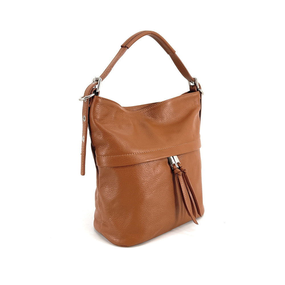 Sac seau en cuir grainé LIVERPOOL Camel foncé