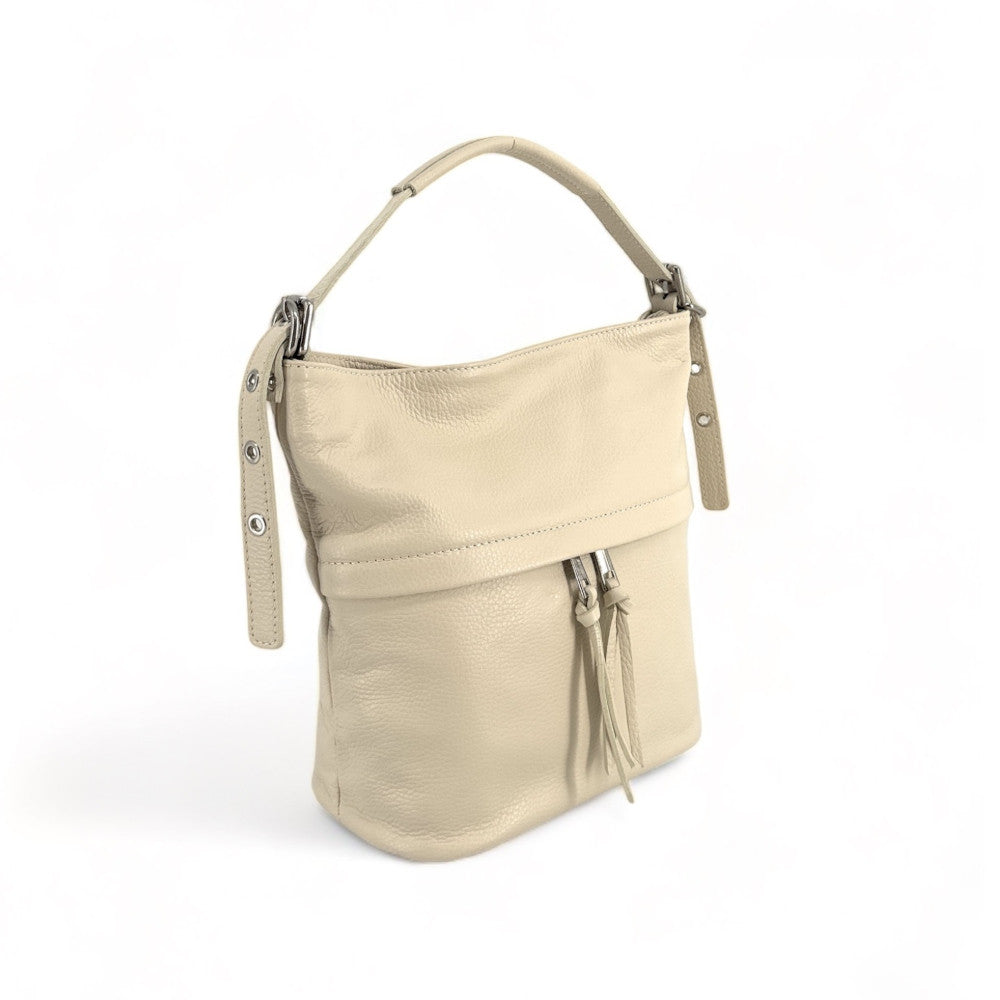 Sac seau en cuir grainé LIVERPOOL Beige crème