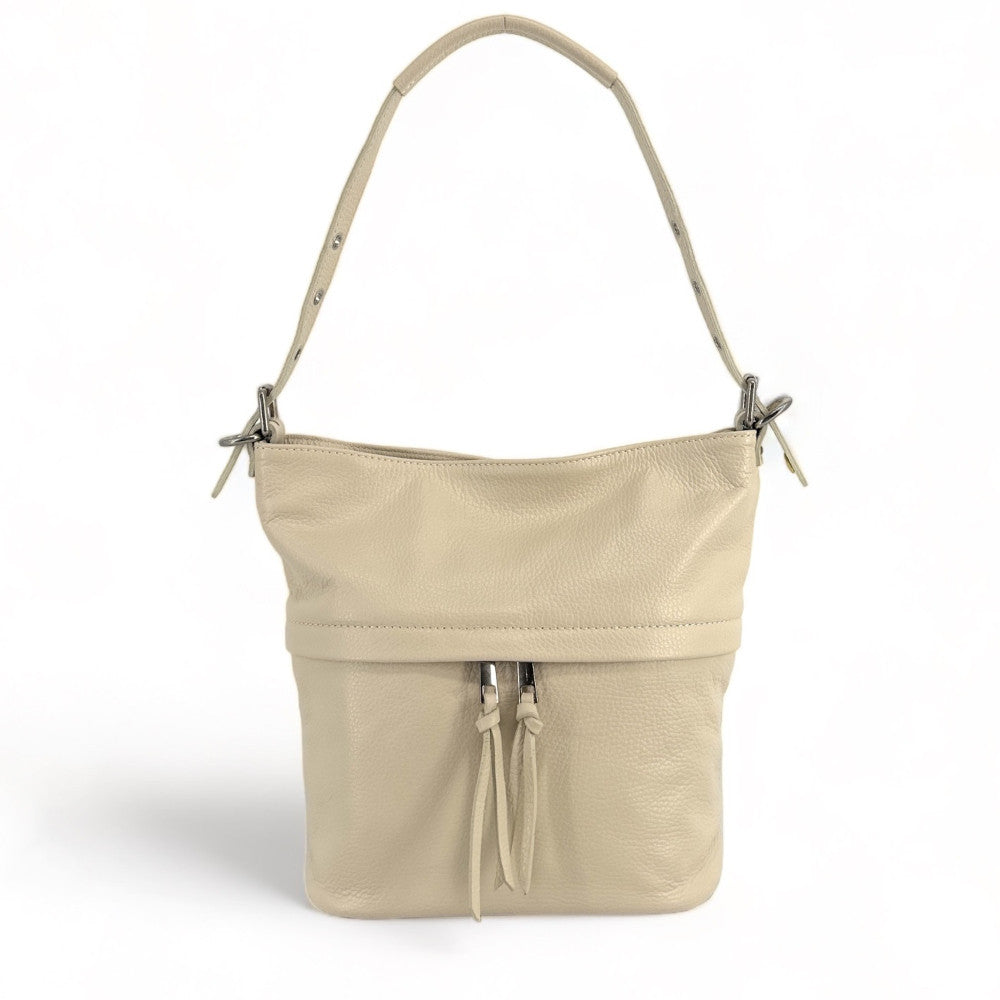 Sac seau en cuir grainé LIVERPOOL Beige crème
