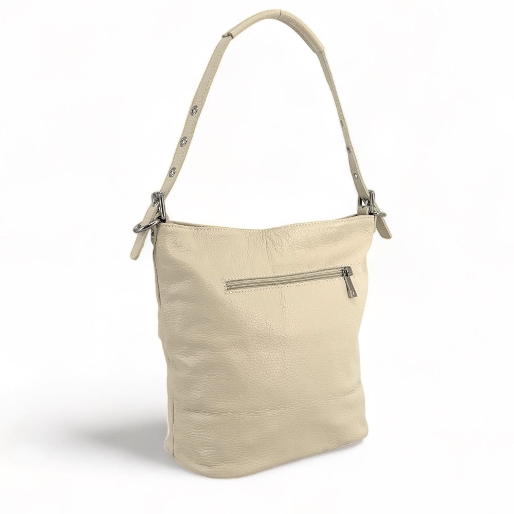 Sac seau en cuir grainé LIVERPOOL Beige crème