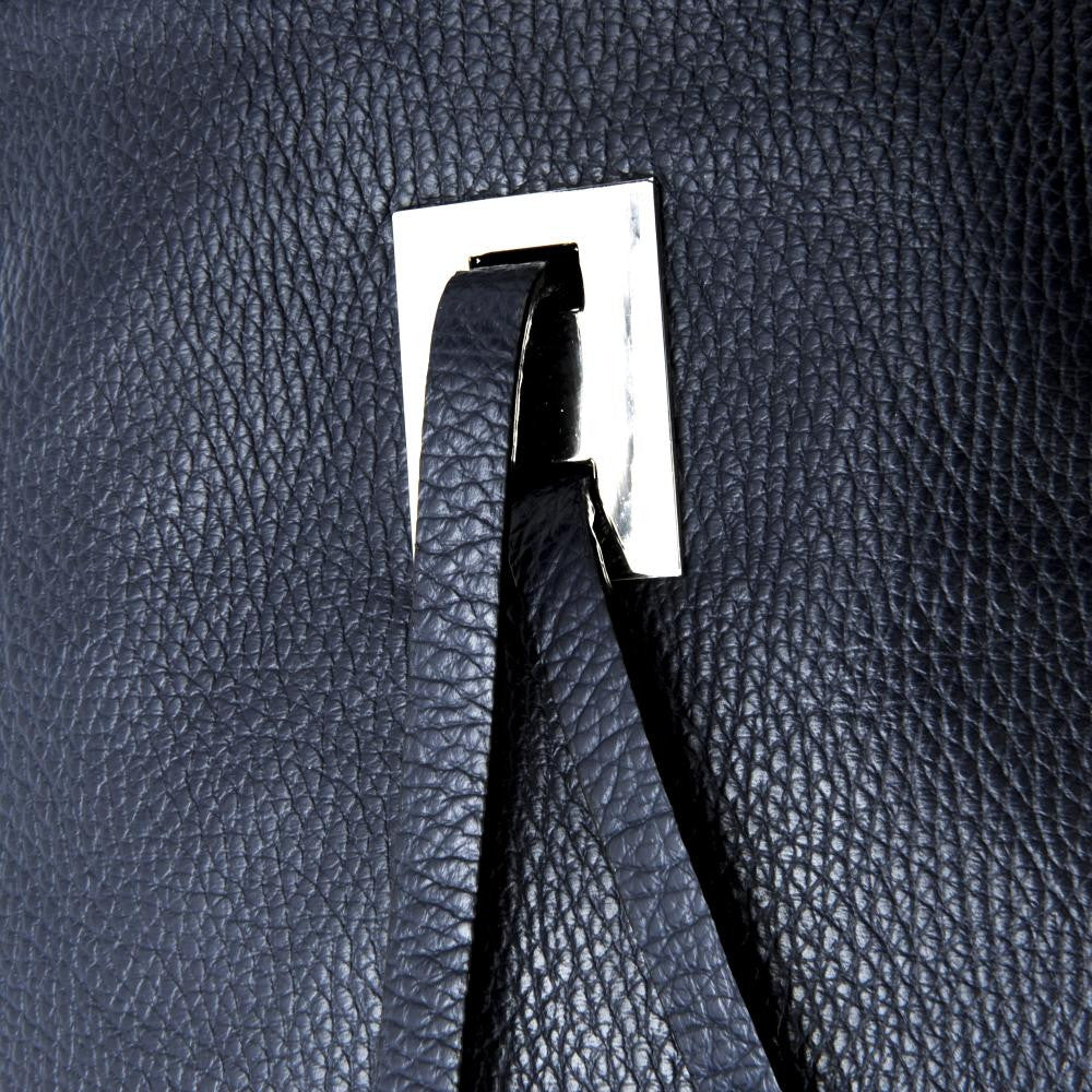 Sac seau en cuir grainé MEGEVE Bleu marine