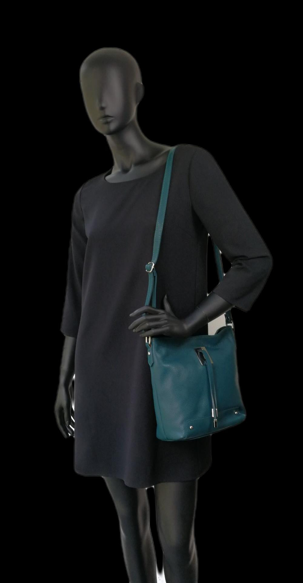 Sac seau en cuir grainé MEGEVE Bleu vert canard