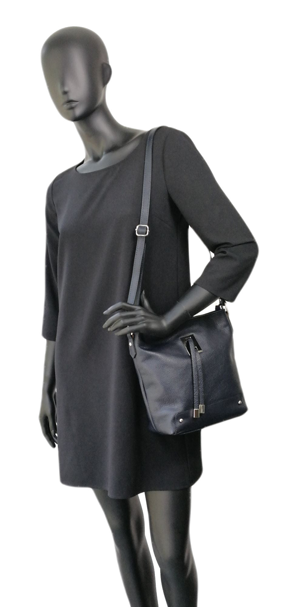 Sac seau en cuir grainé MEGEVE Bleu marine