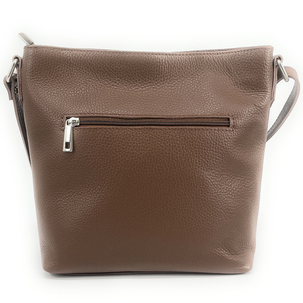 Sac seau en cuir grainé MEGEVE Taupe foncé