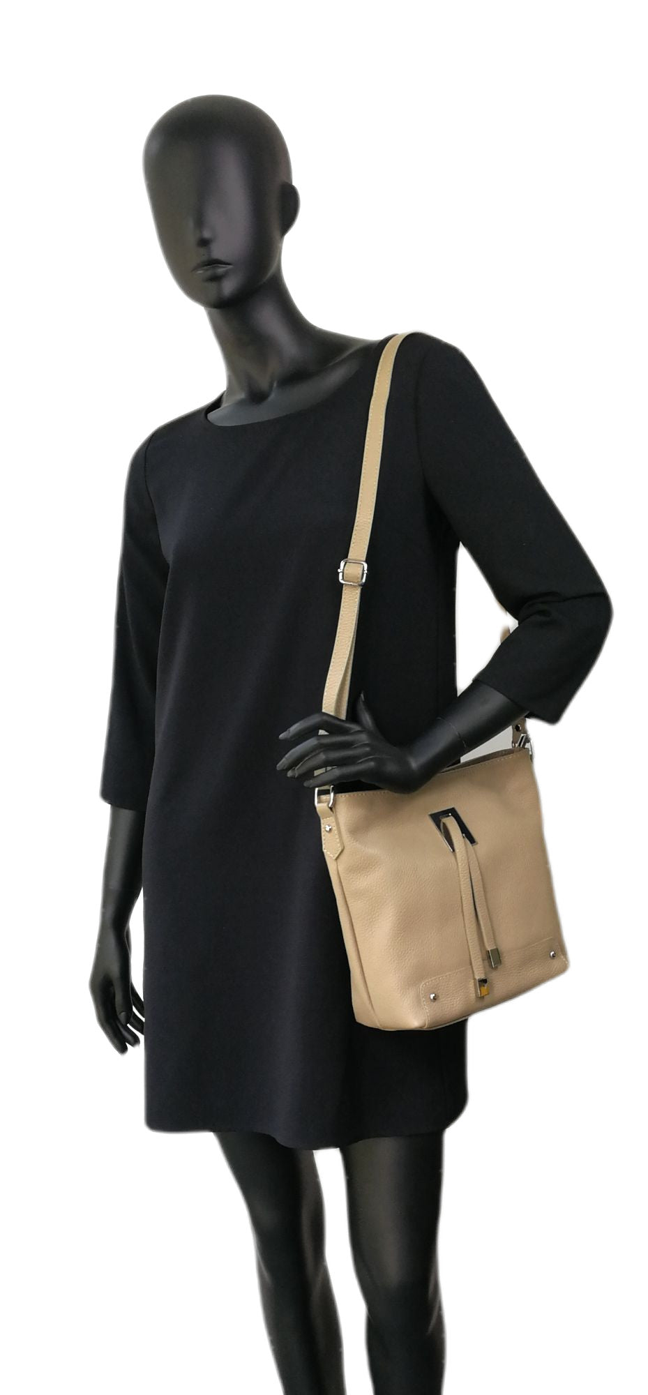 Sac seau en cuir grainé MEGEVE Taupe clair